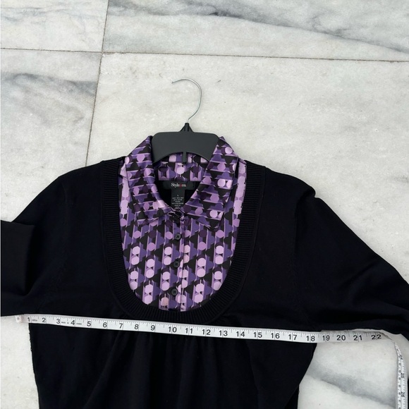 Vintage Style & Co. Collared Sweater Pullover Silk Blend Academia Black Purple L - Picture 9 of 11